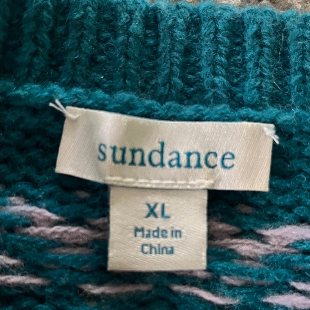 Sundance Teal Fair Isle Lambswool Crewneck Button Up Cardigan XL - Picture 4 of 10